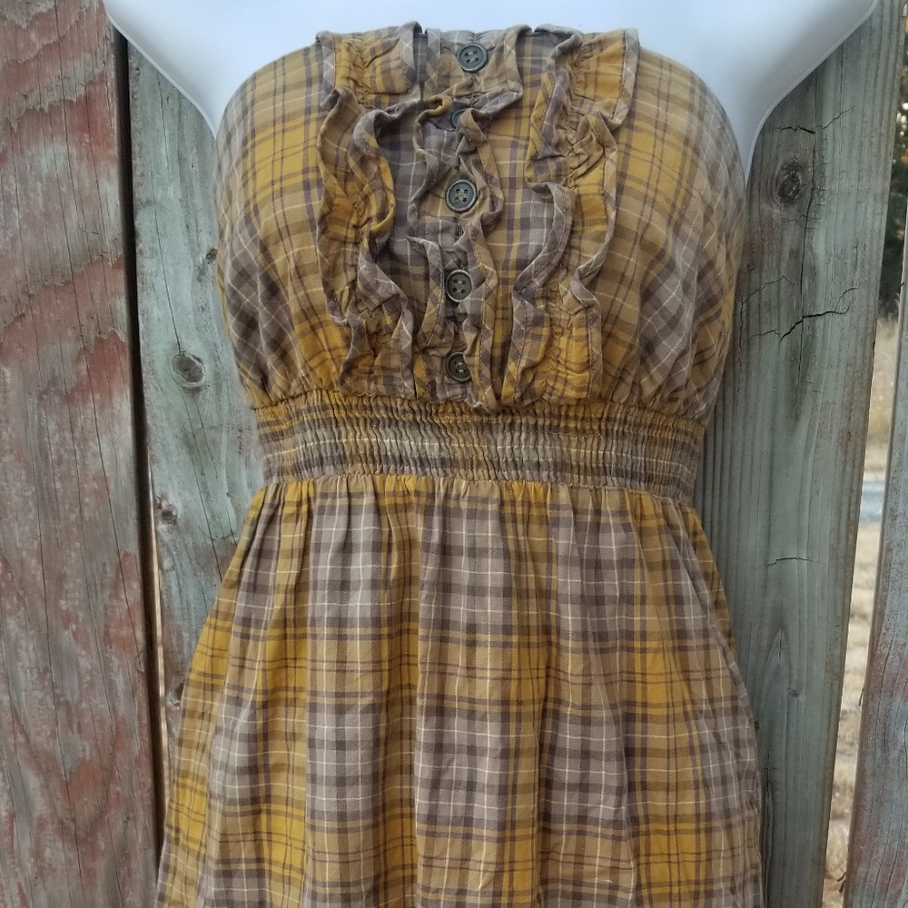 Mustard Anthro Maeve Strapless Summer Dress Sz XS